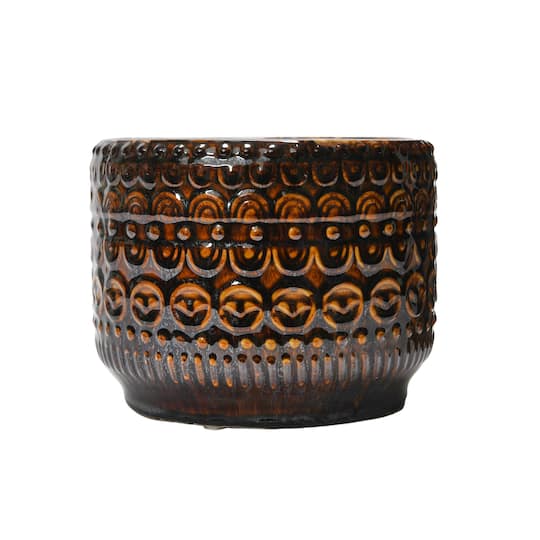 Hello Honey® 8" Round Embossed Stoneware Planter with Reactive Glaze Finish